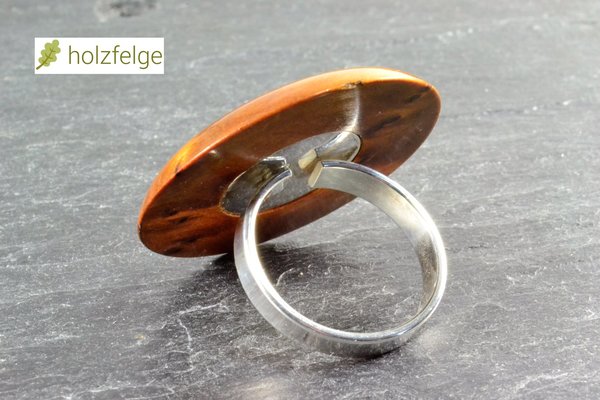 Holz-Ring, 925-Silber, Thuja-Maserholz, Porzellan, Ø 31 mm, verstellbar