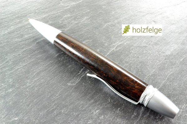 Holz-Drehkugelschreiber, Grenadill-Maserholz, Ø 14 mm, Länge 122 mm