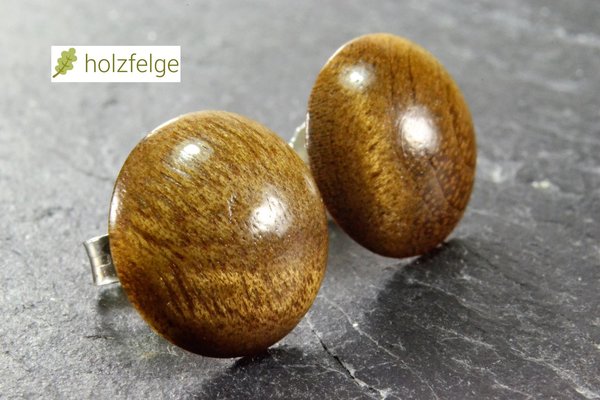 Holz-Ohrstecker, 925-Silber, Golden Madroneholz, Ø 12 mm