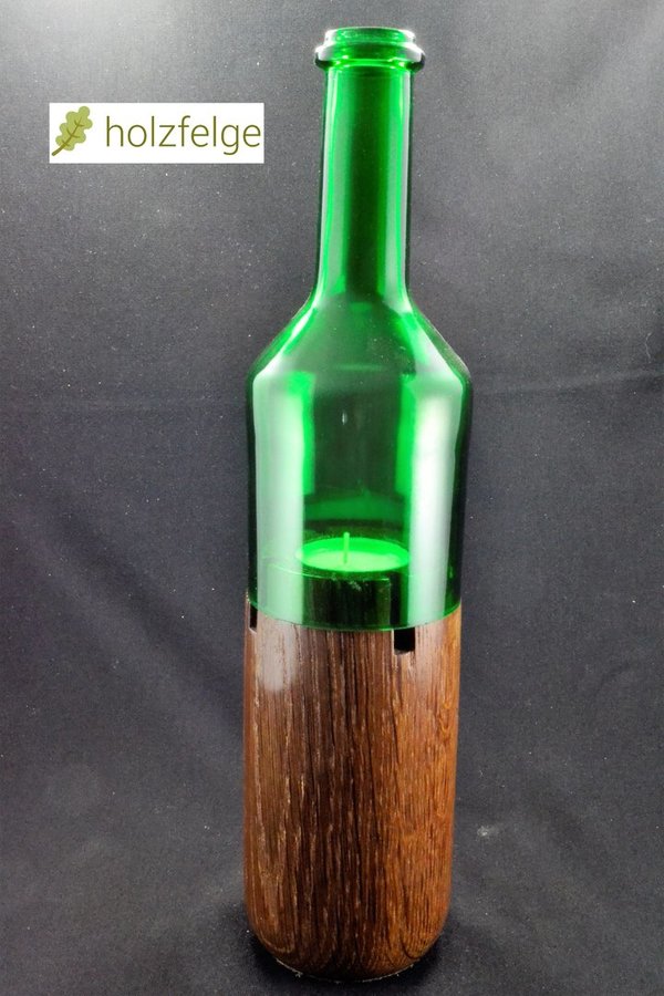 Holz-Flaschenwindlicht, Räuchereichenholz, grün