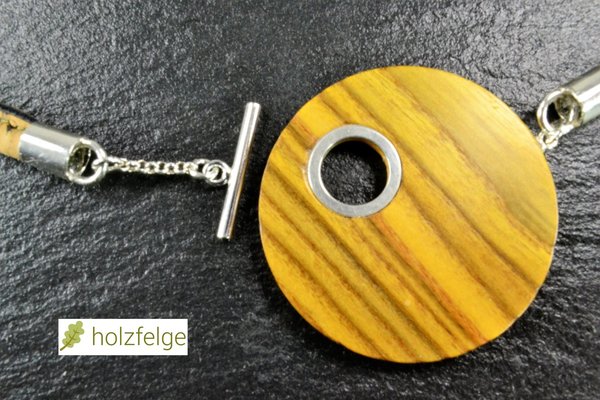 Holz-Korkbandkette, Holzscheibe, Essigbaumholz, Ø 40 mm, 925-Silber