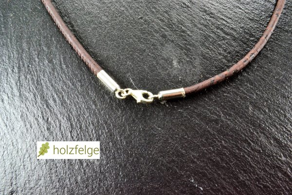 Holz-Korkbandkette, Holzspitze, Thuja-Maserholz, Ø 10 mm, 925-Silber
