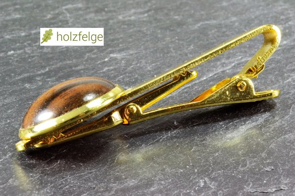 Holz-Krawattenklammer, Gold-Optik, Makassar-Ebenholz, Ø 18 mm