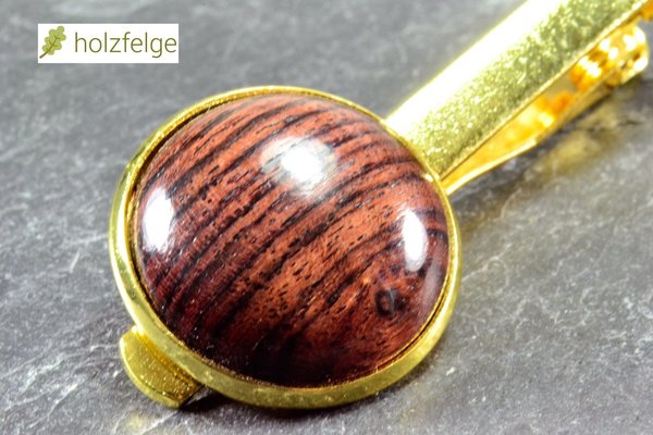 Holz-Krawattenklammer, Gold-Optik, Veilchenholz, Ø 18 mm