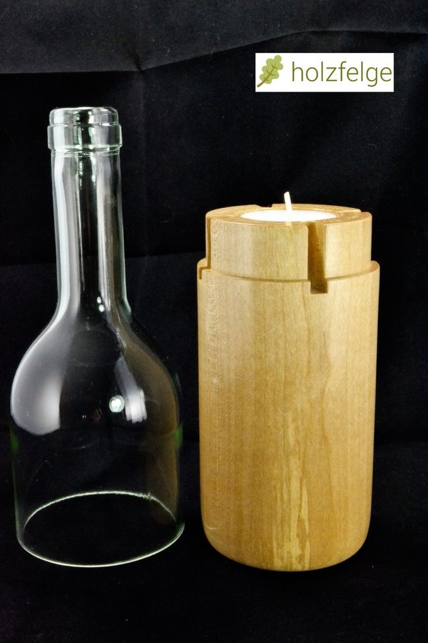 Holz-Flaschenwindlicht, Ahornholz gestockt, klar