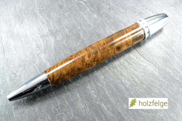 Holz-Drehkugelschreiber, Nussbaum-Maserholz stabilisiert, Ø 14 mm, Länge 122 mm