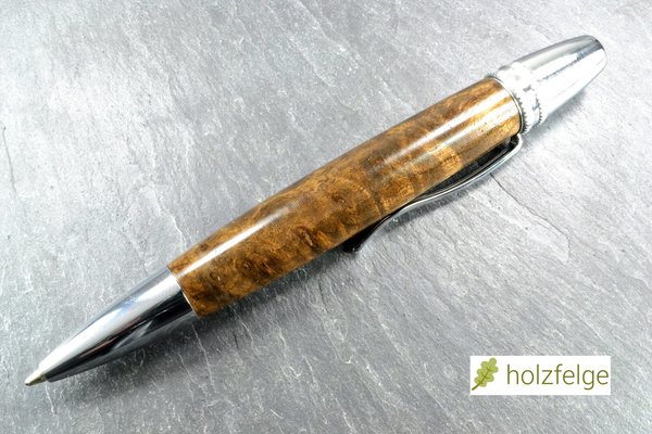 Holz-Drehkugelschreiber, Nussbaum-Maserholz (stabilisiert), Ø 14 mm, Länge 122 mm