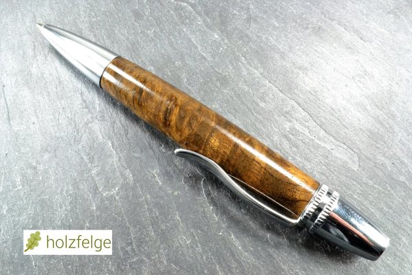 Holz-Drehkugelschreiber, Nussbaum-Maserholz (stabilisiert), Ø 14 mm, Länge 122 mm