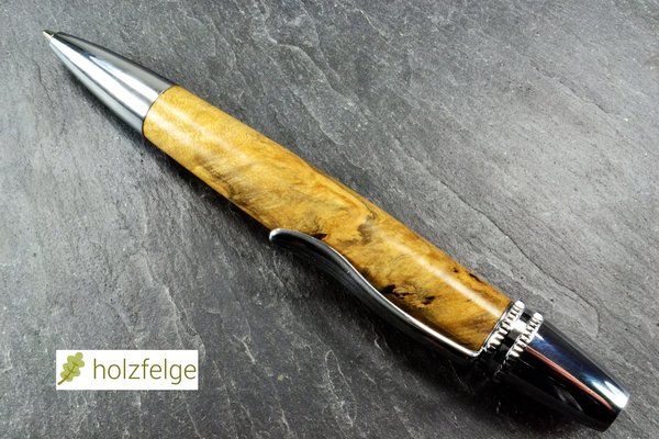 Holz-Drehkugelschreiber, Ahorn-Maserholz, Ø 14 mm, Länge 122 mm