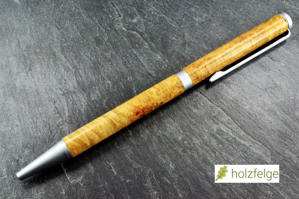 Holz-Drehkugelschreiber, Ahorn-Maserholz, Ø 9 mm, Länge 132 mm
