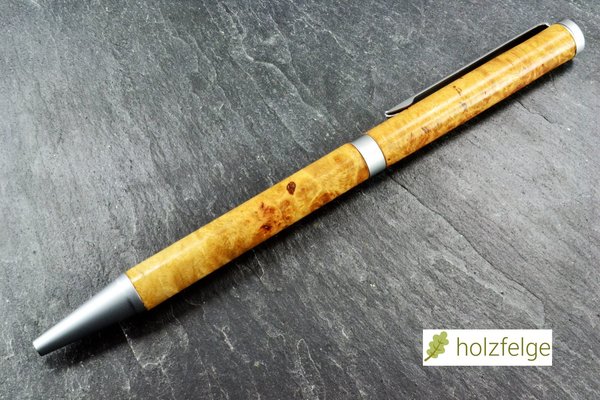 Holz-Drehkugelschreiber, Ahorn-Maserholz, Ø 9 mm, Länge 132 mm