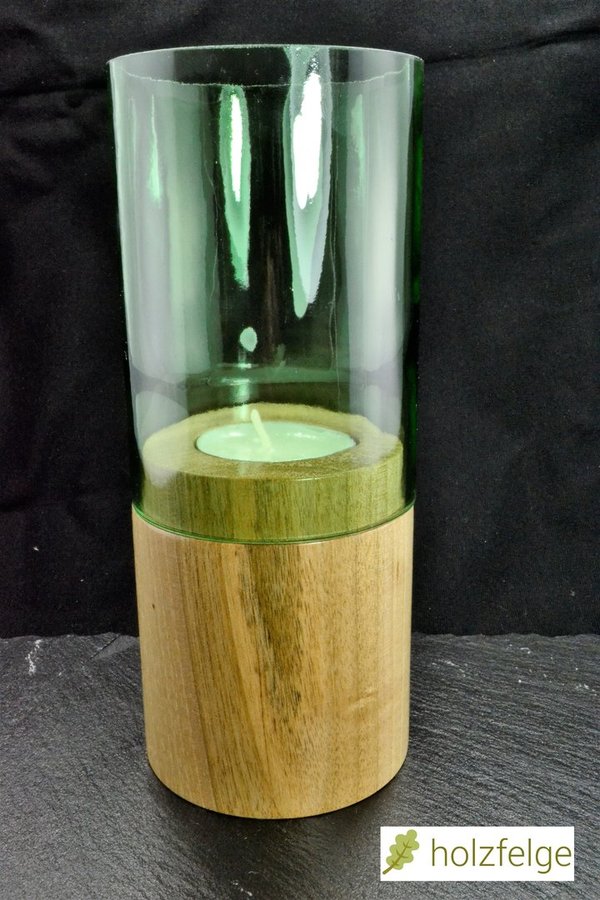 Holz-Windlicht /Upcycling-Windlicht, Nussbaumholz, 180 mm, grün