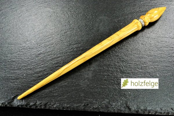 Holz-Haarstab mit 925-Silberzwischenring, Olivenholz, Ø 10 mm