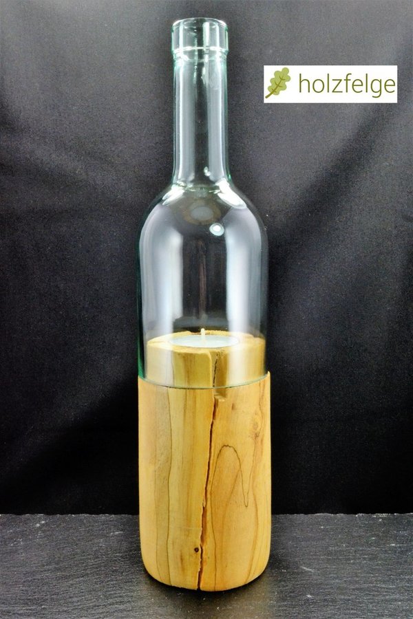 Holz-Flaschenwindlicht, Apfelbaumholz gestockt, klar