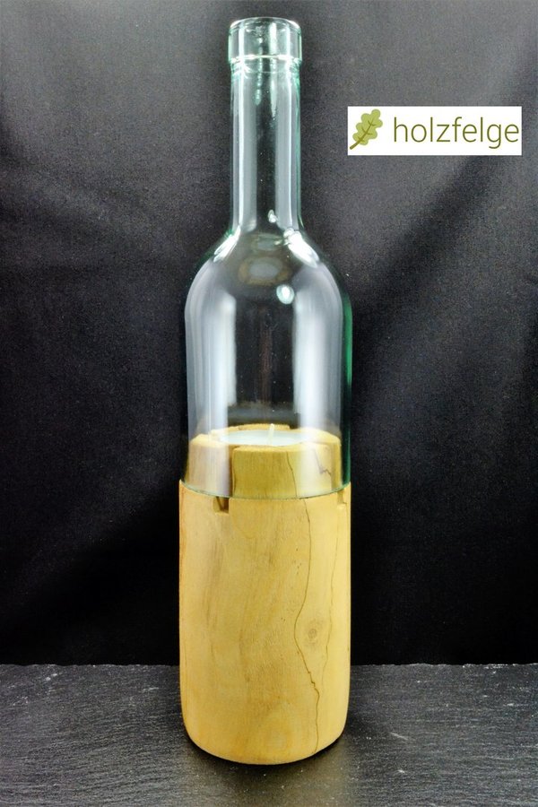 Holz-Flaschenwindlicht, Apfelbaumholz (gestockt), klar