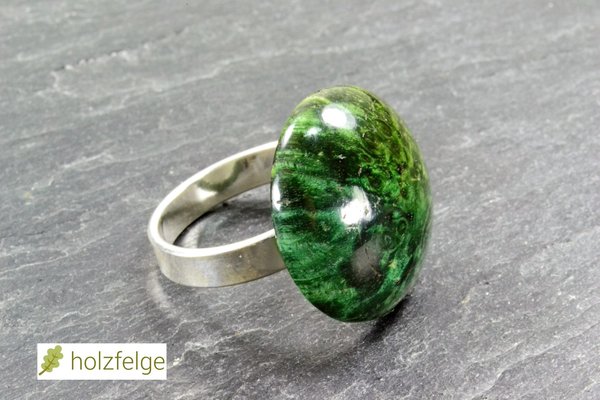 Holz-Ring, 925-Silber, Eschenahornholz (stabilisiert, grün), Ø 20 mm, verstellbar