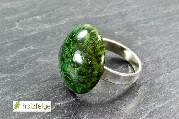 Holz-Ring, 925-Silber, Eschenahornholz stabilisiert grün, Ø 20 mm, verstellbar