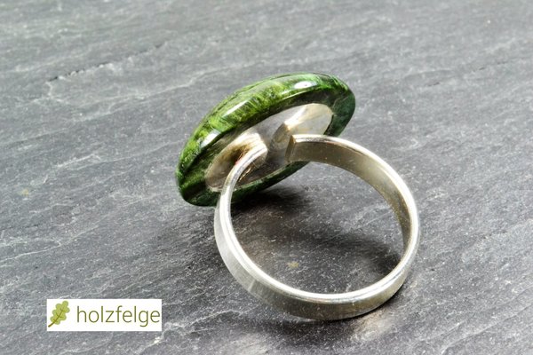 Holz-Ring, 925-Silber, Eschenahornholz stabilisiert grün, Ø 20 mm, verstellbar