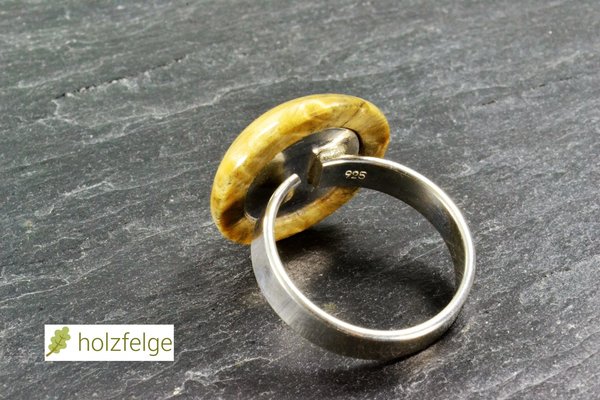 Holz-Ring, 925-Silber, Buckeye Burlholz (stabilisiert), Ø 18 mm, verstellbar