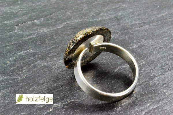 Holz-Ring, 925-Silber, Esche-Maserholz stabilisiert grau, Ø 18 mm, verstellbar
