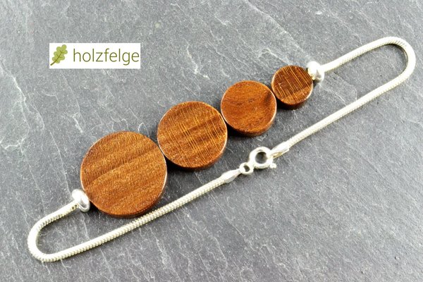 Holz-Armband, 925-Silber, Erlenwurzelholz stabilisiert, 4 Scheiben Ø 18,15,12,9 Umfang 200 mm