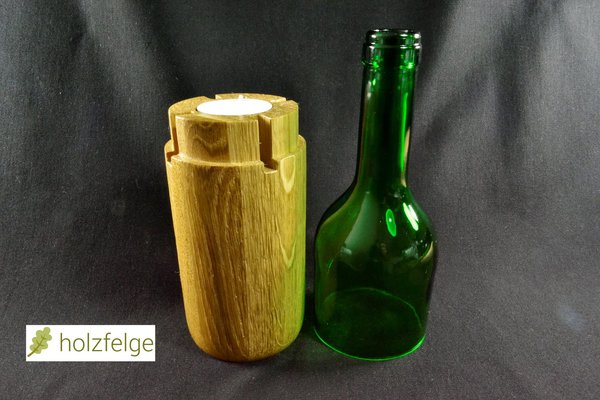 Holz-Flaschenwindlicht, Eichenholz geleimt, grün