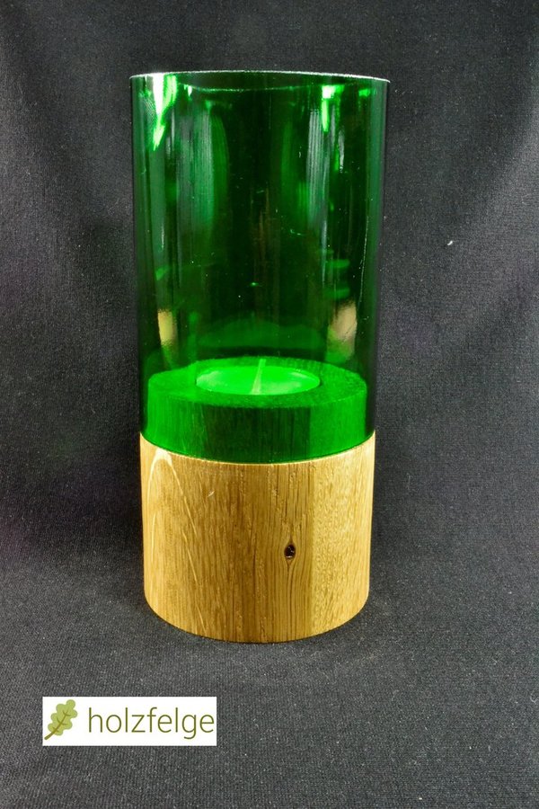 Holz-Windlicht /Upcycling-Windlicht, Eichenholz (geleimt), 160 mm, grün