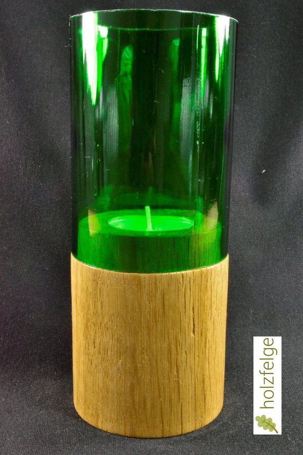 Holz-Windlicht /Upcycling-Windlicht, Eichenholz geleimt, 180 mm, grün