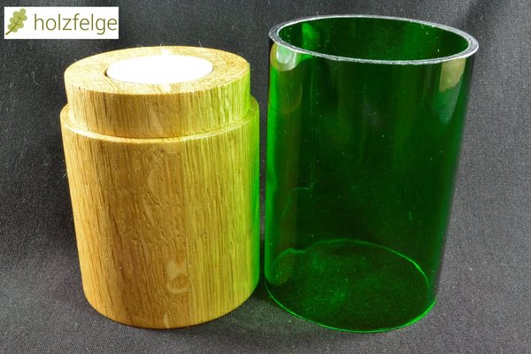 Holz-Windlicht /Upcycling-Windlicht, Eichenholz (geleimt), 180 mm, grün