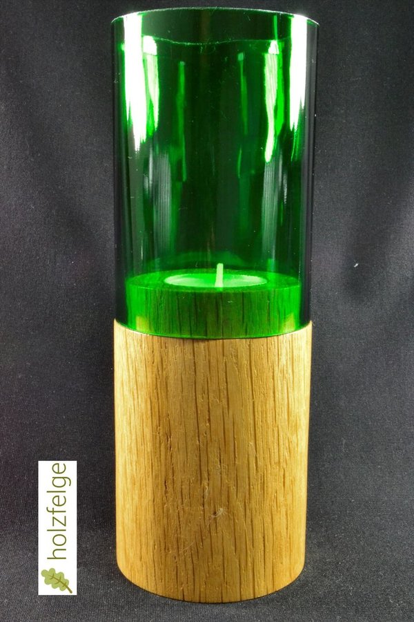 Holz-Windlicht /Upcycling-Windlicht, Eichenholz (geleimt), 200 mm, grün
