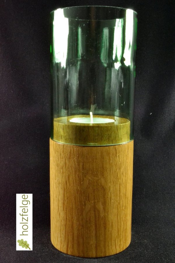 Holz-Windlicht /Upcycling-Windlicht, Eichenholz geleimt, 200 mm, grün