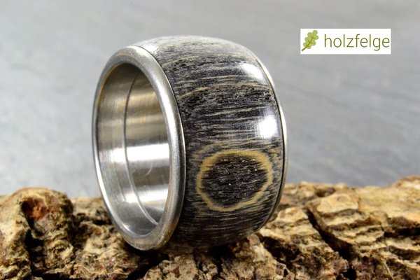 Holz-Ring, Edelstahl, Eschenholz stabilisiert grau, Ringgröße: G 54