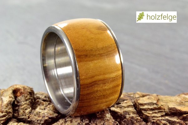 Holz-Ring, Edelstahl, Olivenholz , Ringgröße: G 58
