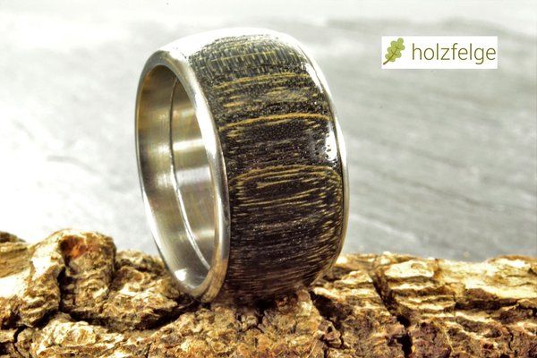 Holz-Ring, Edelstahl, Eschenholz stabilisiert grau, Ringgröße: G 64