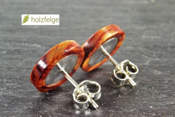 Holz-Ohrstecker, 925-Silber, Rosenholz, Ø 12 mm