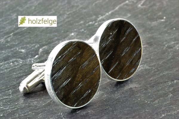 Holz-Manschettenknöpfe, 925-Silber, Mooreichenholz, Ø 18 mm