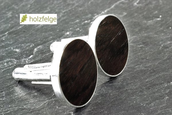 Holz-Manschettenknöpfe, 925-Silber, Grenadillholz, Ø 18 mm