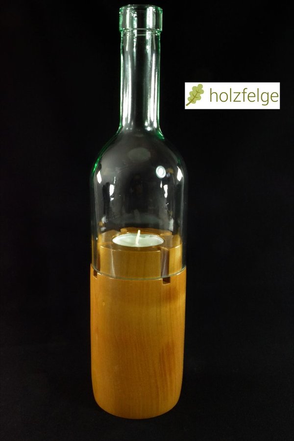 Holz-Flaschenwindlicht, Kirschbaumholz, klar