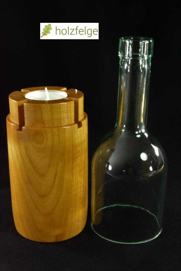 Holz-Flaschenwindlicht, Kirschbaumholz, klar