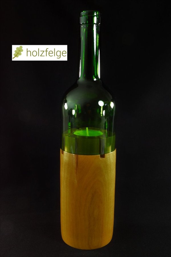 Holz-Flaschenwindlicht, Kirschbaumholz, grün