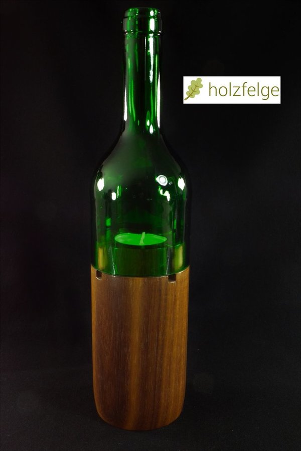 Holz-Flaschenwindlicht, Nussbaumholz, grün
