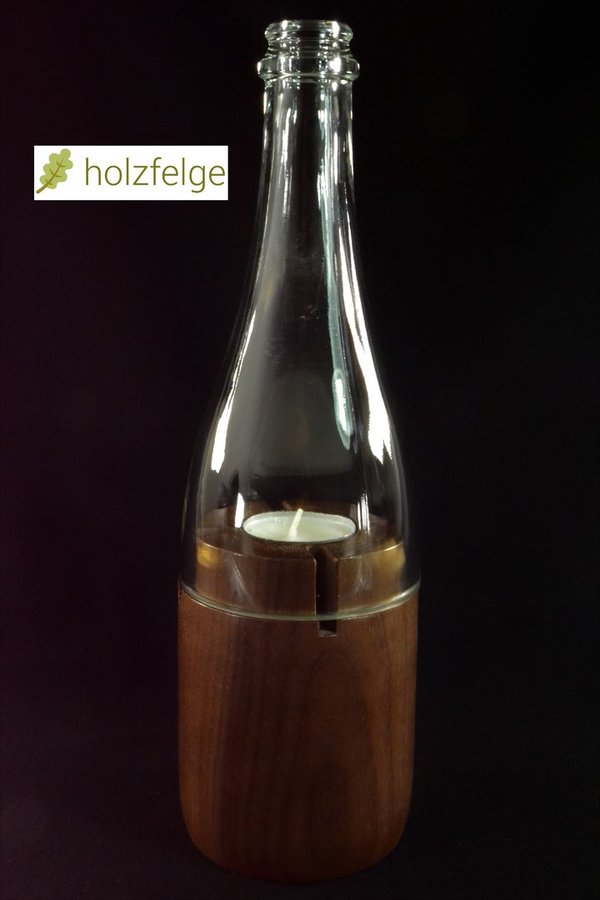 Holz-Flaschenwindlicht, Nussbaumholz, klar