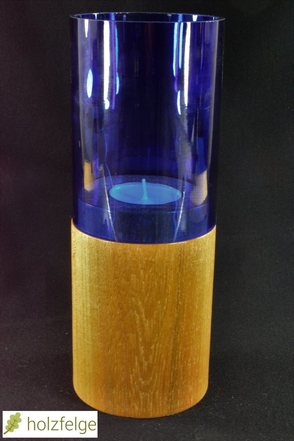 Holz-Windlicht /Upcycling-Windlicht, Ulmenholz, 200 mm, blau