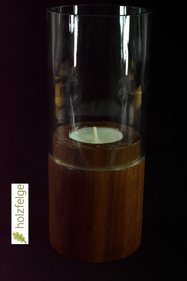 Holz-Windlicht /Upcycling-Windlicht, Nussbaumholz, 180 mm, klar