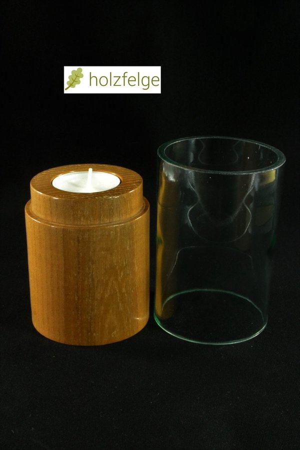 Holz-Windlicht /Upcycling-Windlicht, Ulmenholz, 180 mm, klar