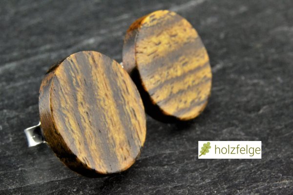 Holz-Ohrstecker, 925-Silber, Bocoteholz, Ø 14 mm