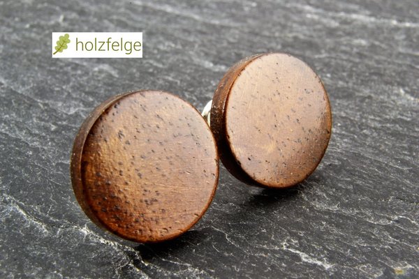 Holz-Ohrstecker, 925-Silber, Nussbaum-Maserholz, Ø 12 mm